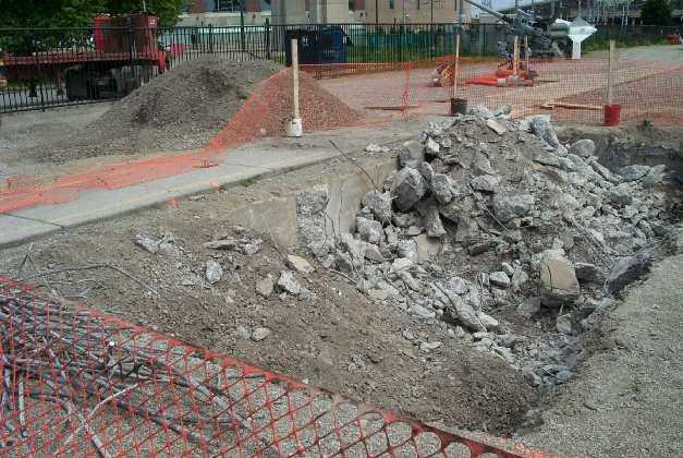 End of 1st day work showing debris 